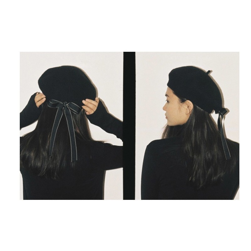 Mũ Beret Len Đính Nơ Thời Trang Thu Đông Phong Cách Hàn Quốc Cho Nữ