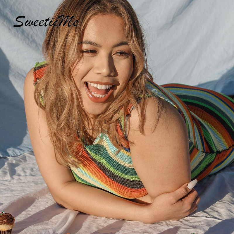 Đầm SweeticMe dáng ôm không tay cổ tròn in sọc mới thời trang 2021 cho nữ | BigBuy360 - bigbuy360.vn