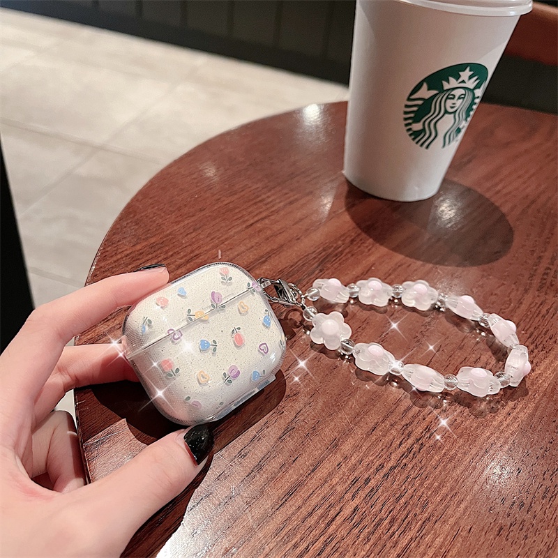 Vỏ Bảo Vệ Hộp Sạc Tai Nghe AirPods 3 AirPods Pro 1/2 Hình Hoa Gắn Dây Đeo Thời Trang