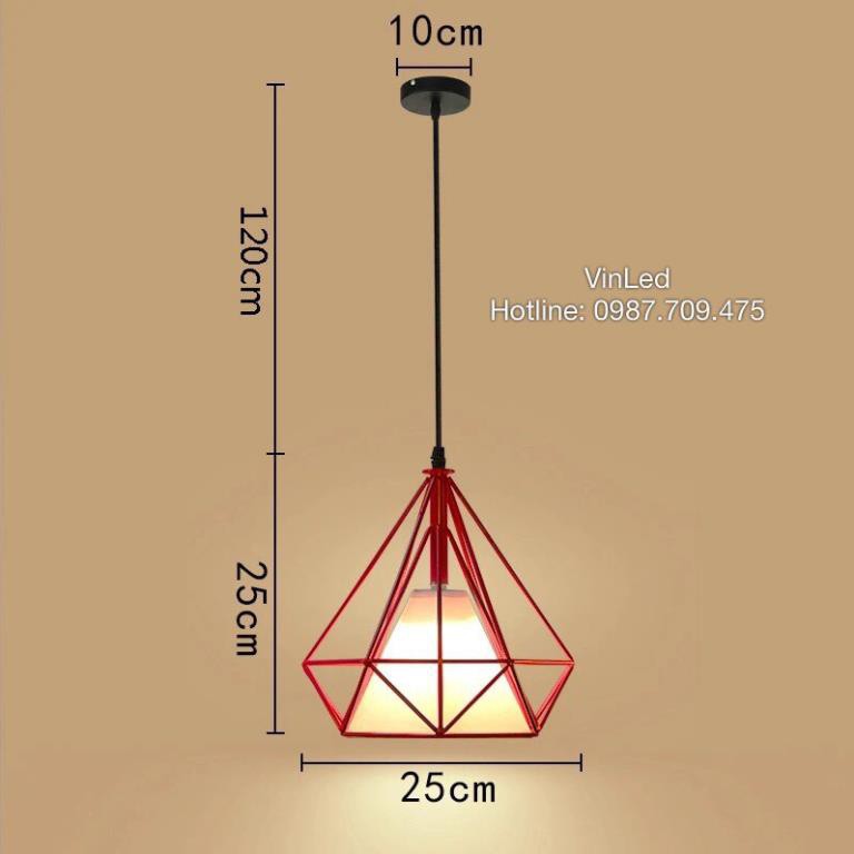 Đèn thả đơn kim cương khung sắt tĩnh điện kèm bóng led phi 250 + Video hướng dẫn lắp đặt DT6527