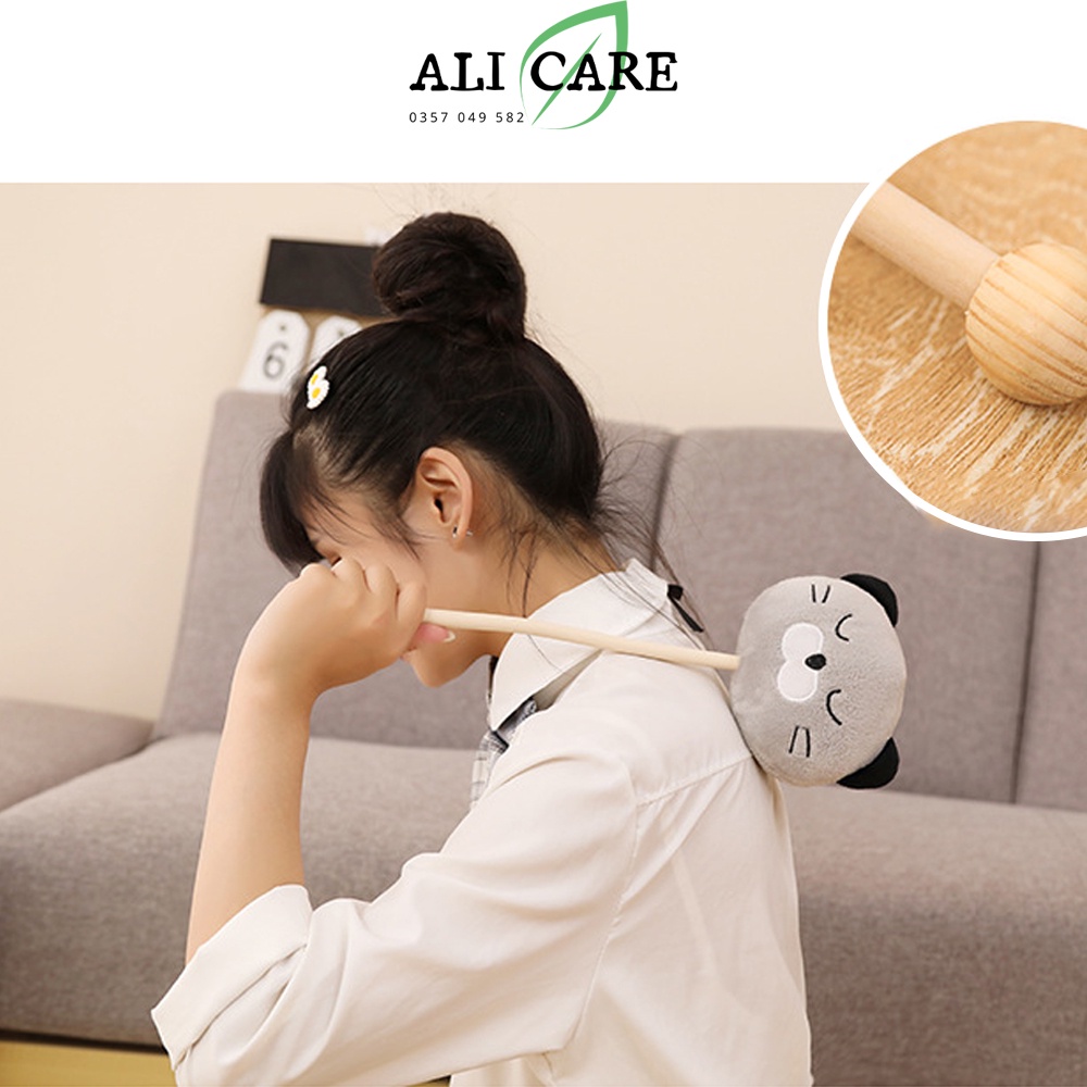 Gậy đấm lưng hình thú nhồi bông đáng yêu, cây đấm lưng thư giãn vải bông mềm, tay cầm bằng gỗ chắc chắn ALI CARE