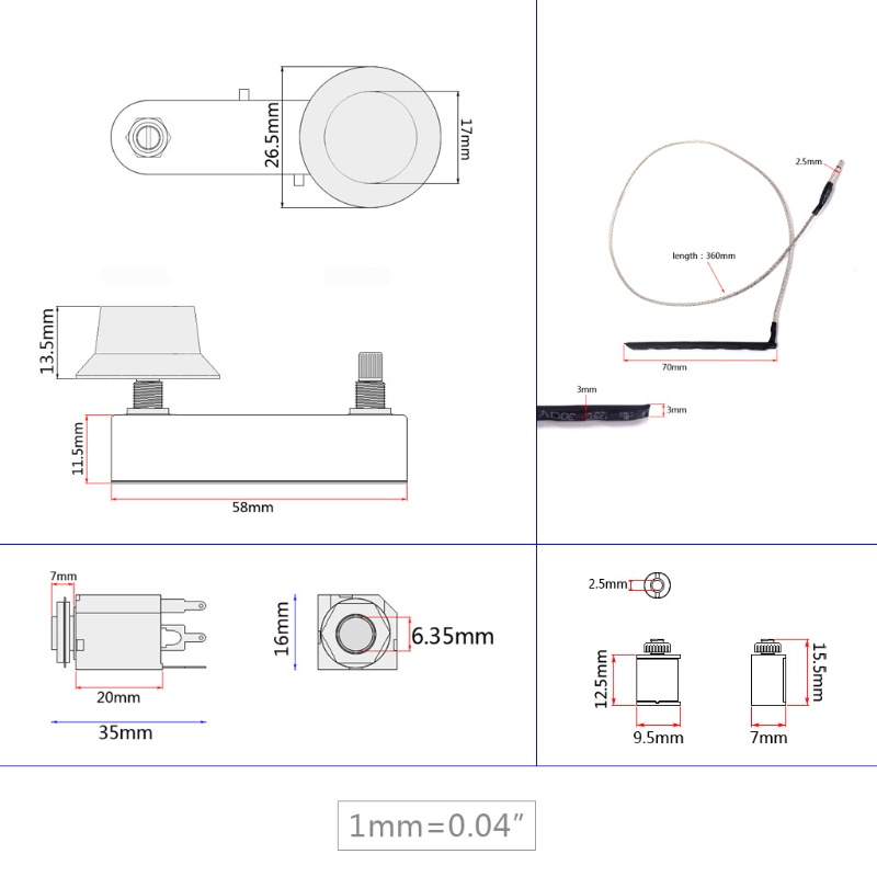 Cầu Pickup Đàn Guitar Violin Đơn Giản Có Núm Điều Chỉnh Âm Lượng