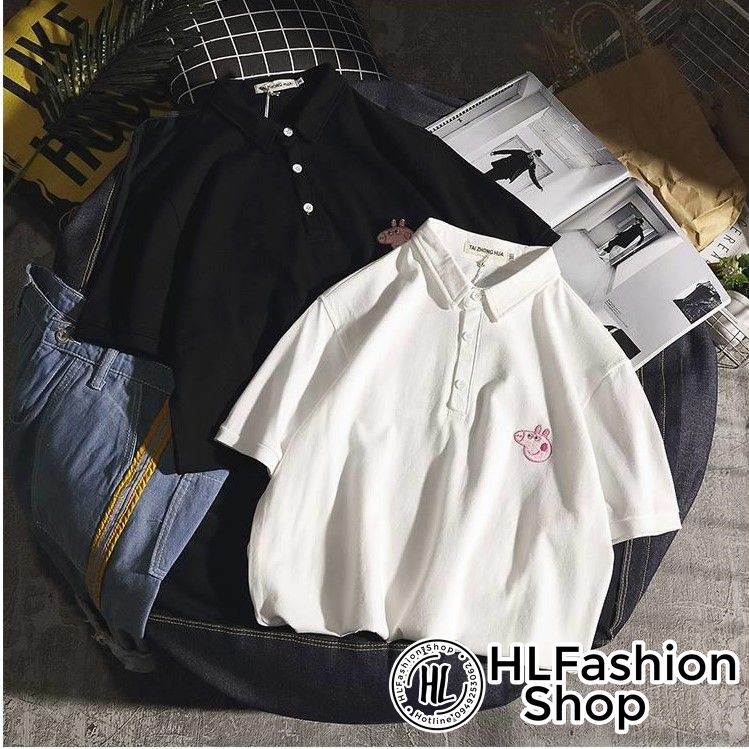 Áo polo thun cổ trụ thêu hình peppa, áo thun size có cổ HLFashion
