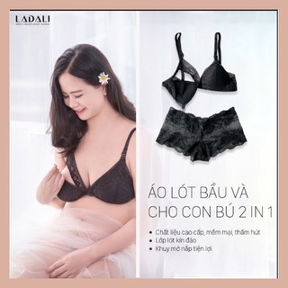 Áo Ngực Mẹ Bầu Không Gọng Cho Con Bú Sau Sinh 2IN1 LADALI Chống Xệ Nâng Ngực Ôm Gọn Ngực Thông Hơi Bigsize Màu Đen