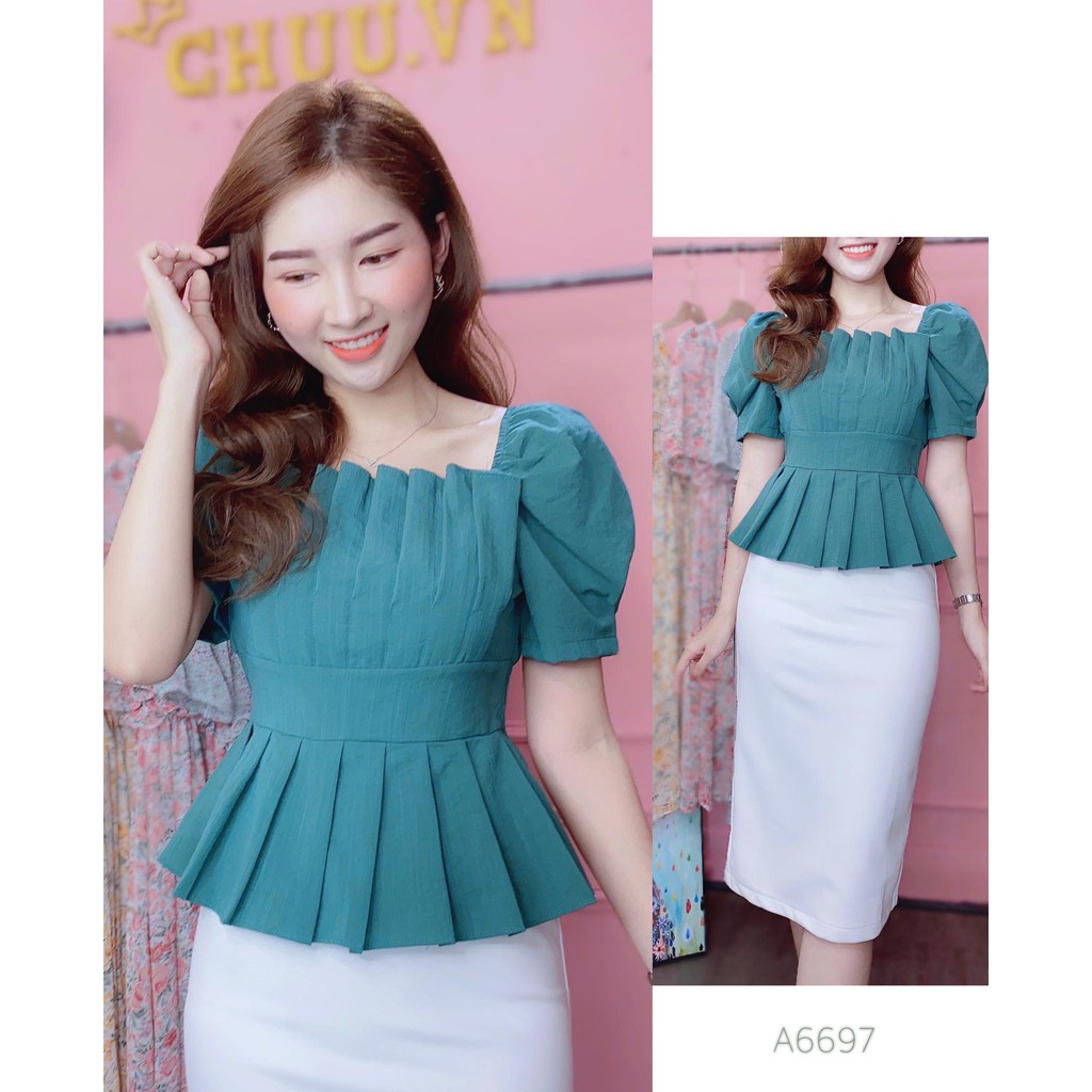 Áo peplum cổ vuông sơ mi tay phồng kiểu che bụng nữ đẹp CHUU A6697 | BigBuy360 - bigbuy360.vn