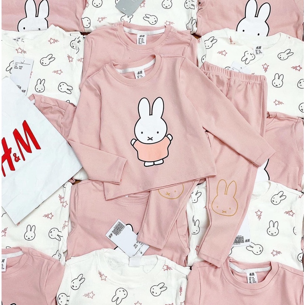 Bộ dài tay thu đông cho bé gái - Set 2 bộ thỏ Hm chất cotton siêu đẹp cho bé gái size 1-6t