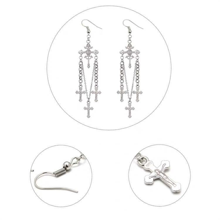 Bông tai kim loại dáng dài đính đá nhiều lớp sang trọng