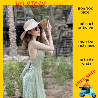 Đầm maxi đi biển 2s, váy xuông dài hở lưng cổ yếm dây cột kèm mút ngực - Maxi HQ store