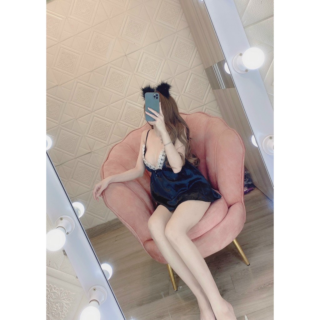 Sét bộ đồ ngủ 2 dây viền ren cực sexy , chất phi bóng mềm mịn (ảnh thật )
