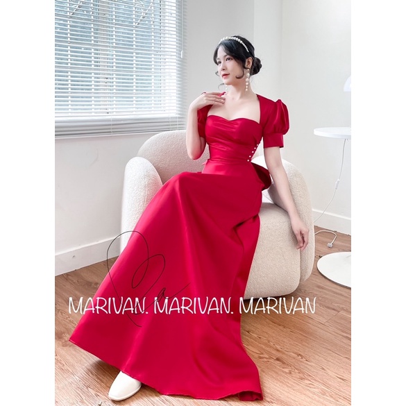 Đầm cưới MARIVAN lục giác 4 tia đính ngọc phối Nơ