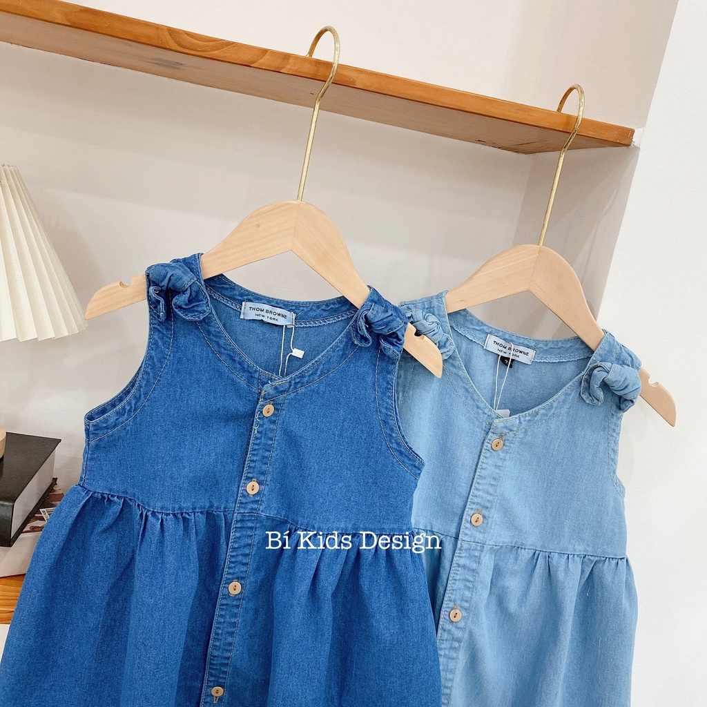 Váy bò demi mềm mại chi tiết nơ đính tay cho bé gái 1 2 3 4 5 6 7 thời trang trẻ em mùa hè Bí Kids