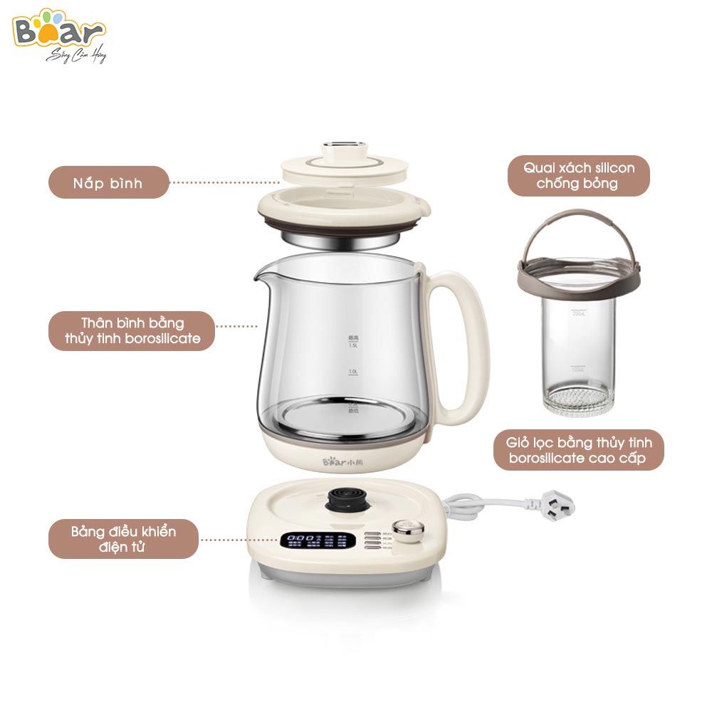 Máy Pha Trà Đa Năng Bear 12 Chế Độ Toàn Đa Năng, Giữ Ấm Pha Sữa Cho Bé - SUBE011 - Bản Tiếng Việt Bảo hành 18TH