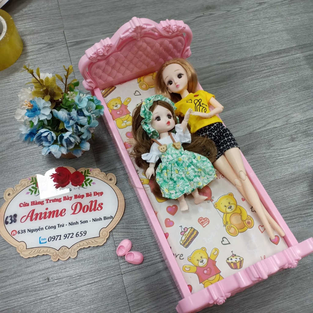 Giường ngủ cho búp bê hàng loại đẹp size to dài 37cm rộng 17cm