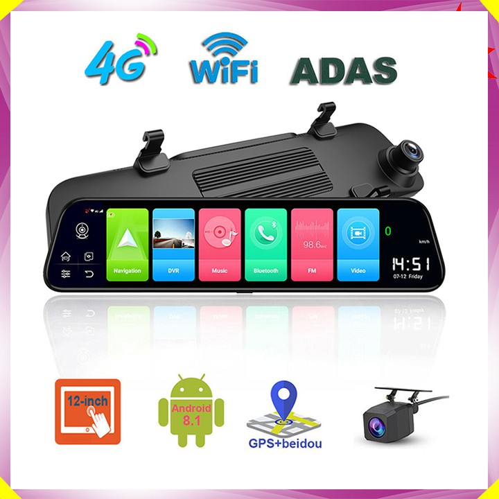 Camera hành trình gương ô tô cao cấp WHEXUNE D50 màn hình 12 inch, 4G, Wifi, GPS - BẢO HÀNH 12 THÁNG