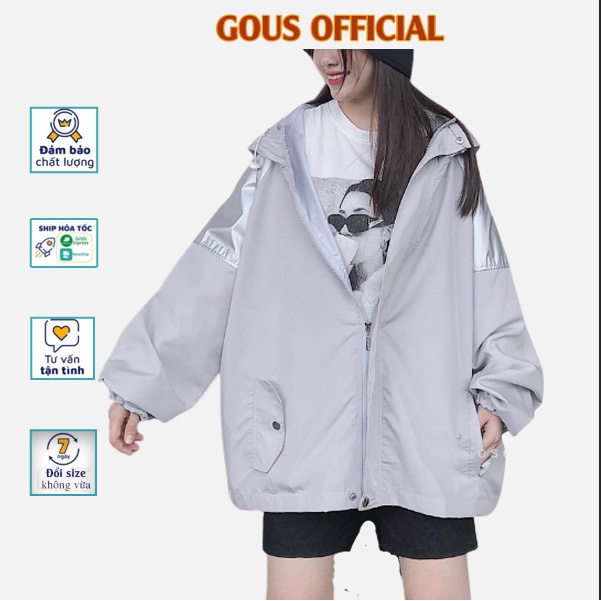Áo Khoác Nữ Tráng Bạc Phản Quang Áo Khoác Ngoài Form Rộng Chất Liệu Vải Dù Cách Nước Phong Cách Hàn Quốc 1564