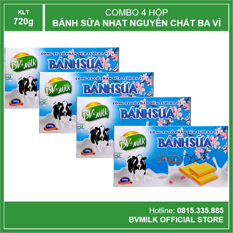 Combo 4 Hộp Bánh Sữa Nguyên Chất Ba Vì 180g - BVMILK