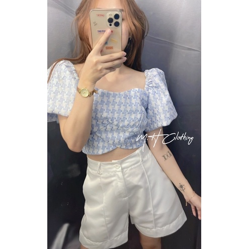 SET CROPTOP CA RÔ XANH BLUE MIX SHORT KOREAN