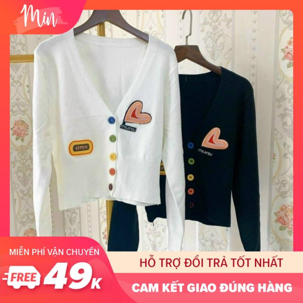 Áo thun cổ tim tay dài - thun gân len - Thêu tim + Nút *
