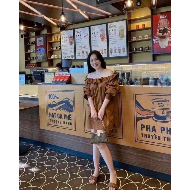 💋💋Váy trễ vai nâu tây sang chảnh😎😎