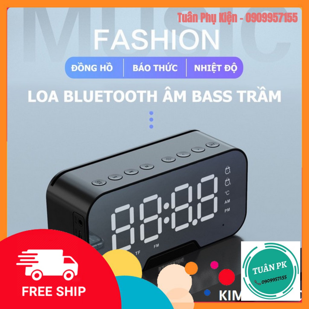 Loa Bluetooth Kimiso kiêm đồng hồ, nhạc FM, đo nhiệt độ, có khe cắm thẻ nhớ và cổng 3.5