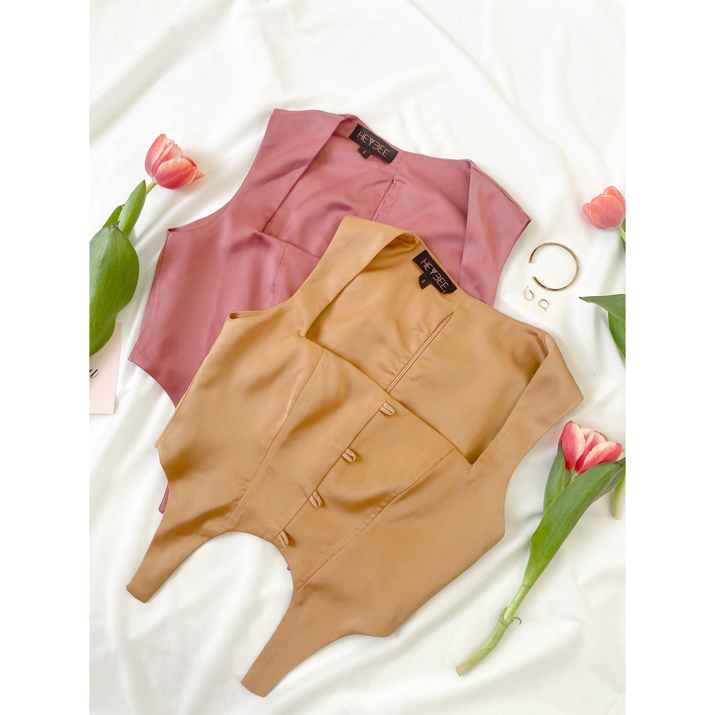 Áo corset HEYBEE cổ vuông hiện đại, chất vải phi lụa dày mềm mát (2 màu) VICTORIA HT627