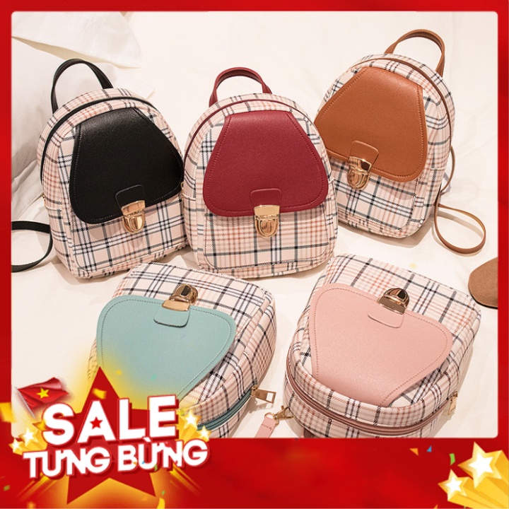 Balo mini 2 kiểu đeo thời trang nữ giá rẻ đi học đi chơi kiểu sọc phối màu nắp xinh xắn KDR - BL363 Kodoros