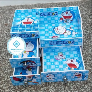 Hộp Đựng Đồ Trang Điểm Phủ Decal Doraemon 2 Tầng - Box Cosmetics Handmade