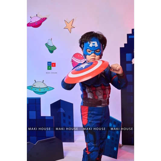 Quần áo người nhện halloween siêu nhân hoá trang trẻ em Maki Đội Trưởng Mỹ. HTC28