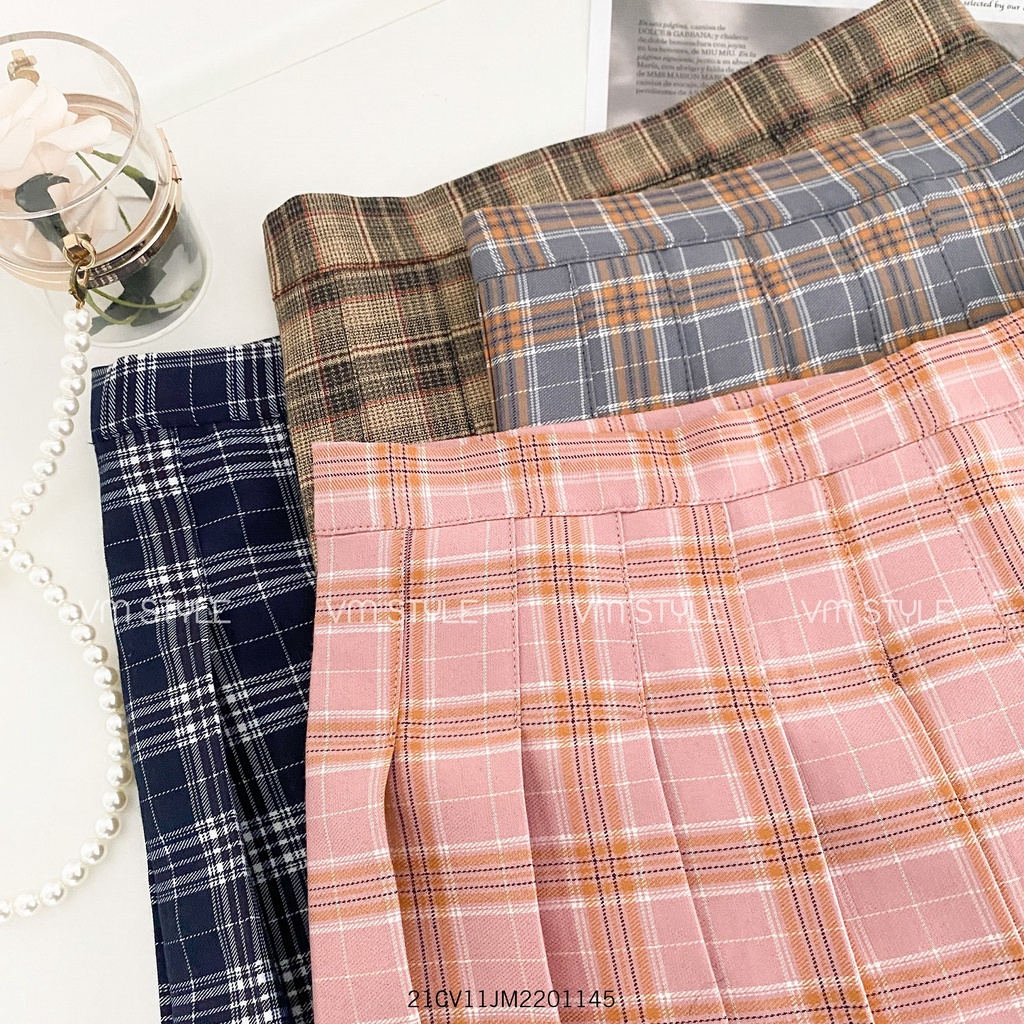 Chân váy ngắn chữ A xếp ly caro, chân váy tennis kèm quần lót bên trong thời trang Hàn Quốc VM STYLE 21CV11JM2201 | BigBuy360 - bigbuy360.vn