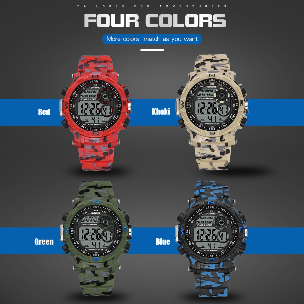 Đồng hồ điện tử thể thao thời trang trang nam cá tính dây nhựa cao cấp SYNOKE PKHRSNK013 (53 mm) | BigBuy360 - bigbuy360.vn