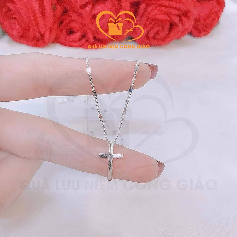Mặt dây chuyền hình Thánh Giá chất liệu bạc Quà Lưu Niệm Công Giáo