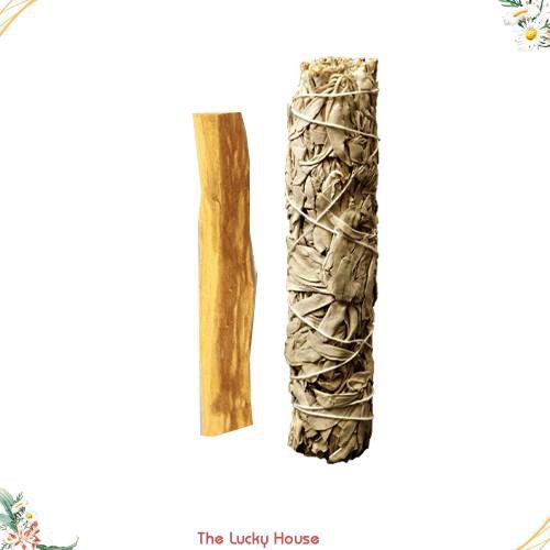 Combo thanh tẩy 1 thanh palo santo tiêu chuẩn và 1 bó xô thơm trắng white sage 10cm