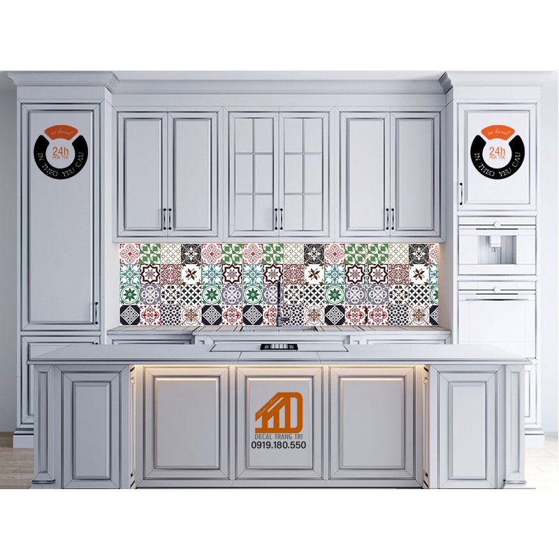 Decal dán bếp GẠCH BÔNG CỔ ĐIỂN nguyên tấm cm -