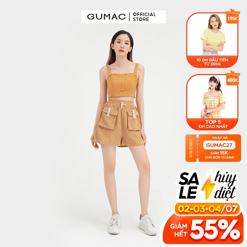 [Mã WABRGU72 giảm 10% tối đa 50k đơn 250k] Quần short nữ phối túi hộp GUMAC màu nâu đủ size, phong cách năng động QB427