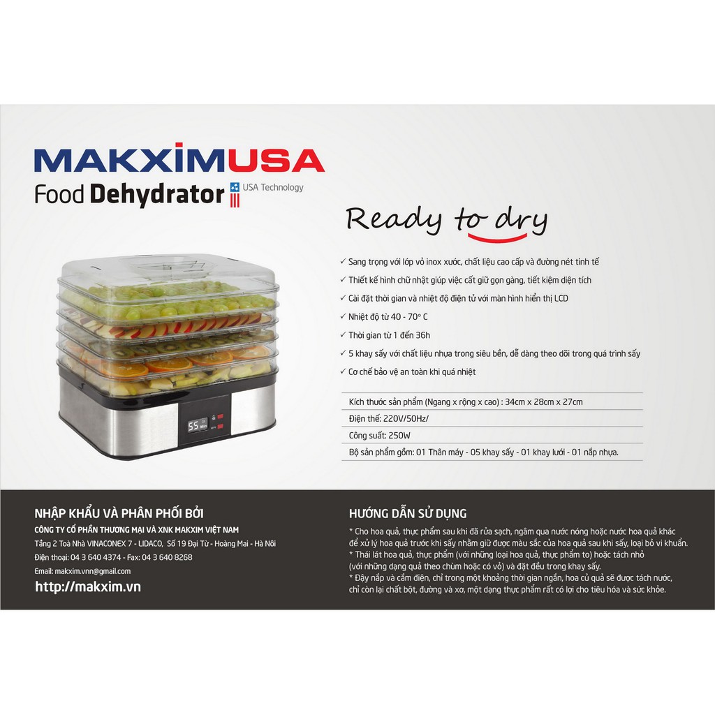 Máy sấy hoa quả cao cấp Makxim USA MKX-DH-2015