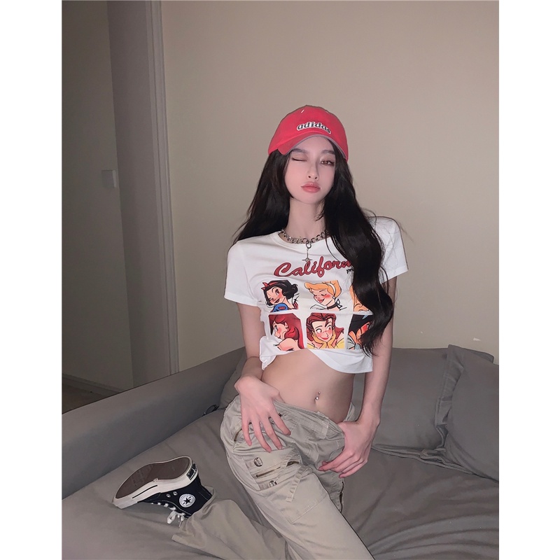 Áo Thun Tay Ngắn Dáng Ôm In Họa Tiết Hoạt Hình Phong Cách Retro Thời Trang 49910