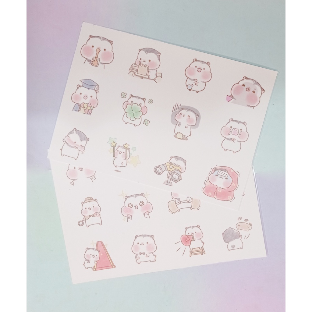 sticker hamster A4 không bế S4A14 gấu thỏ cherry cute dễ thương