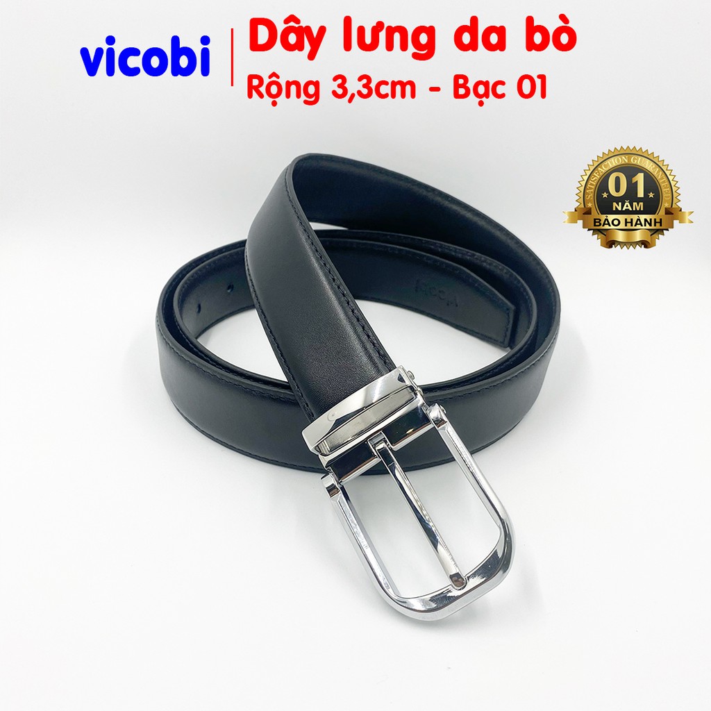 Thắt lưng dây lưng nam Da Bò Vicobi, dây nịt TRƠN CHỈ ĐEN mặc quần vải đi chơi, đi sự kiện, đi làm sản xuất tại Việt Nam