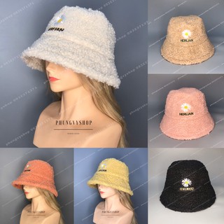 Mũ giả lông cừu Hoa Cúc Cực Xinh- Nón bucket Hàn Quốc