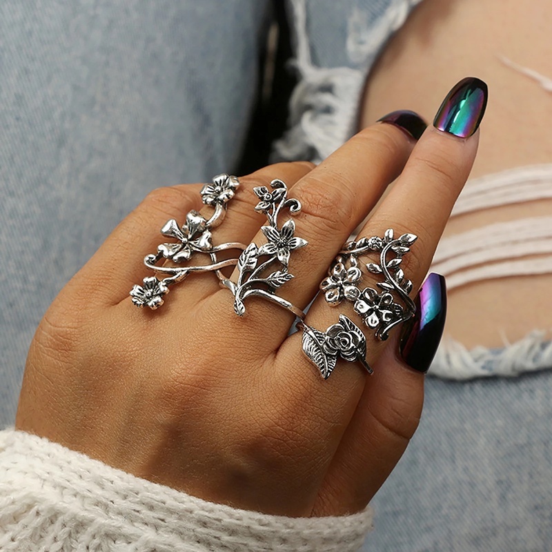 Set 4 Nhẫn Đeo Khớp Ngón Tay Nhiều Màu Sắc Phong Cách Bohemia