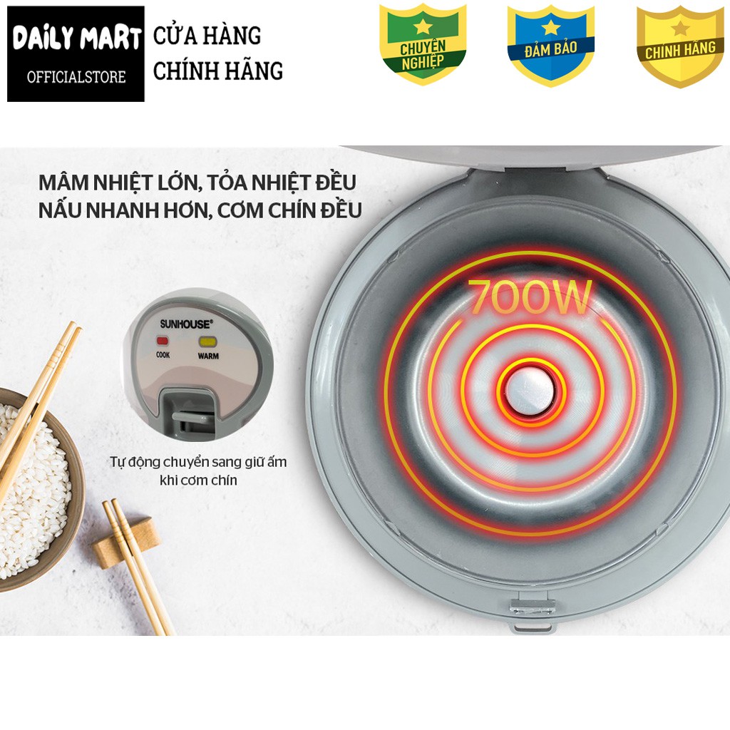 Nồi Cơm Điện 1.8L SUNHOUSE SHD8602 - Tặng Kèm Muỗng Xới Và Cốc Đong Gạo