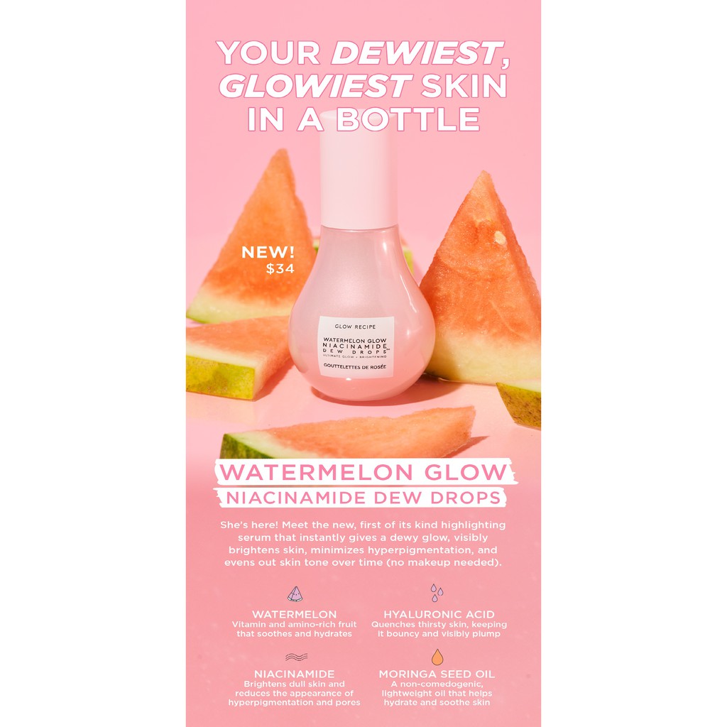 GLOW RECIPE 🌿 Tinh chất dưỡng ẩm sáng da Watermelon Glow Niacinamide Dew Drops