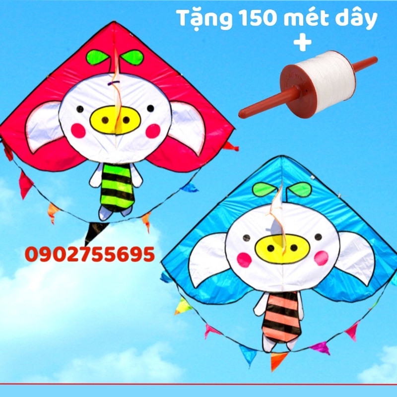 [MUA 1 ĐƯỢC 2] DIỀU HEO CUTE - TẶNG tay cầm thả diều dài 150 mét + Túi vải đựng (shop diều giá rẻ - đẹp - độc lạ)