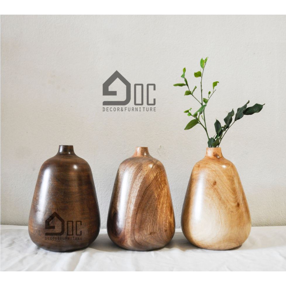 Lọ hoa gỗ vintage thủ công mỹ nghệ trang trí hoa giả, khô, lụa Góc Decor