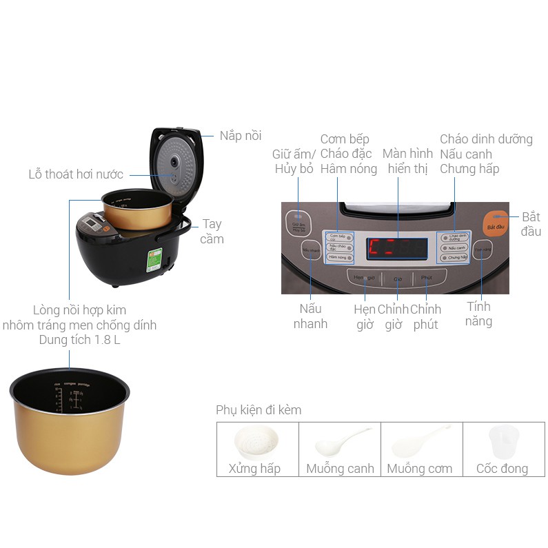 [Chính hãng] Nồi cơm điện tử Midea 1.8 lít MB-FS5018B hàng chính hãng , bảo hành 12 tháng toàn quốc , lỗi 1 đổi 1 | BigBuy360 - bigbuy360.vn