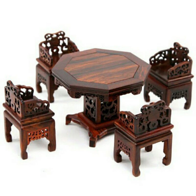 BỘ BÀN BÁT TIÊN VÀ 4 GHẾ MINI KIỂU CỔ BẰNG GỖ ĐỂ TRANG TR