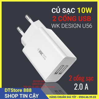 Củ sạc nhanh 2 cổng usb- wk design wp-u56, công suất 10w