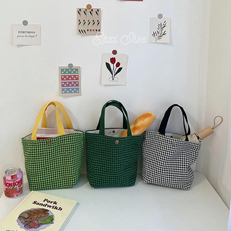 Túi Vải canvas Họa Tiết Sọc Ca Rô Thời Trang Xinh Xắn Cho Nữ