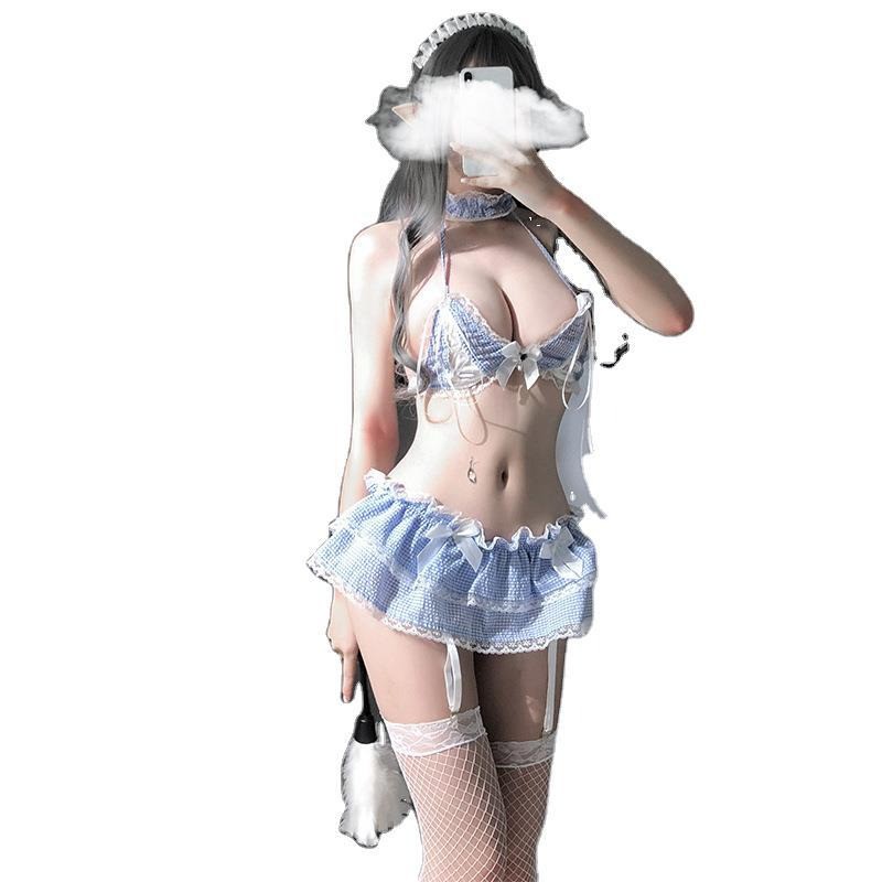 Đồ ngủ sexy cosplay nữ hầu gái bikini kẻ caro set đồ ngủ gợi cảm quyến rũ 312 | BigBuy360 - bigbuy360.vn