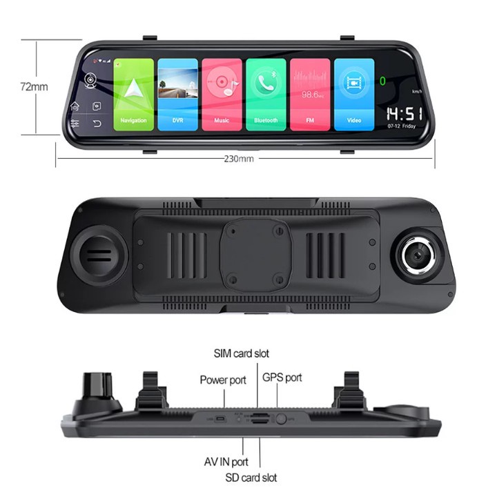 Camera hành trình gương ô tô thương hiệu cao cấp Phisung Z55, 4G, Wifi, 10 inch